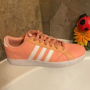 adidas Women's Peach-pink Low-Top Sneakers with White Stripes size 7.5